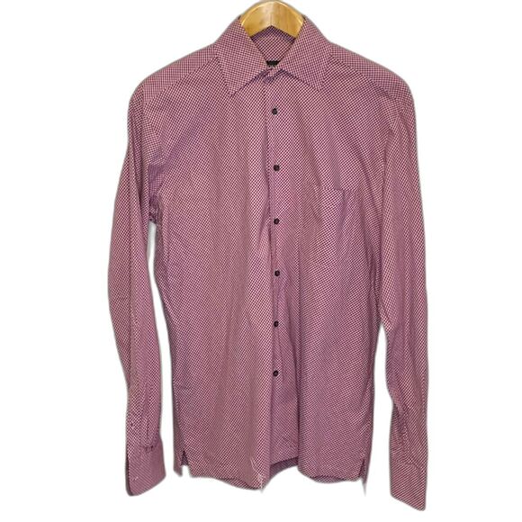 Boss Hugo Boss Pink Blue Check Long Sleeve Button Down Shirt Size 15.5/34-35 - Picture 1 of 10